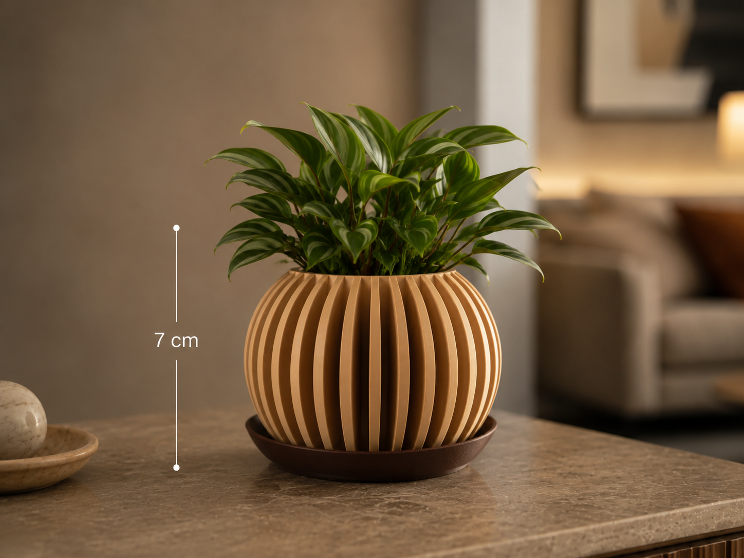 Cache-pot rond à lamelles avec soucoupe