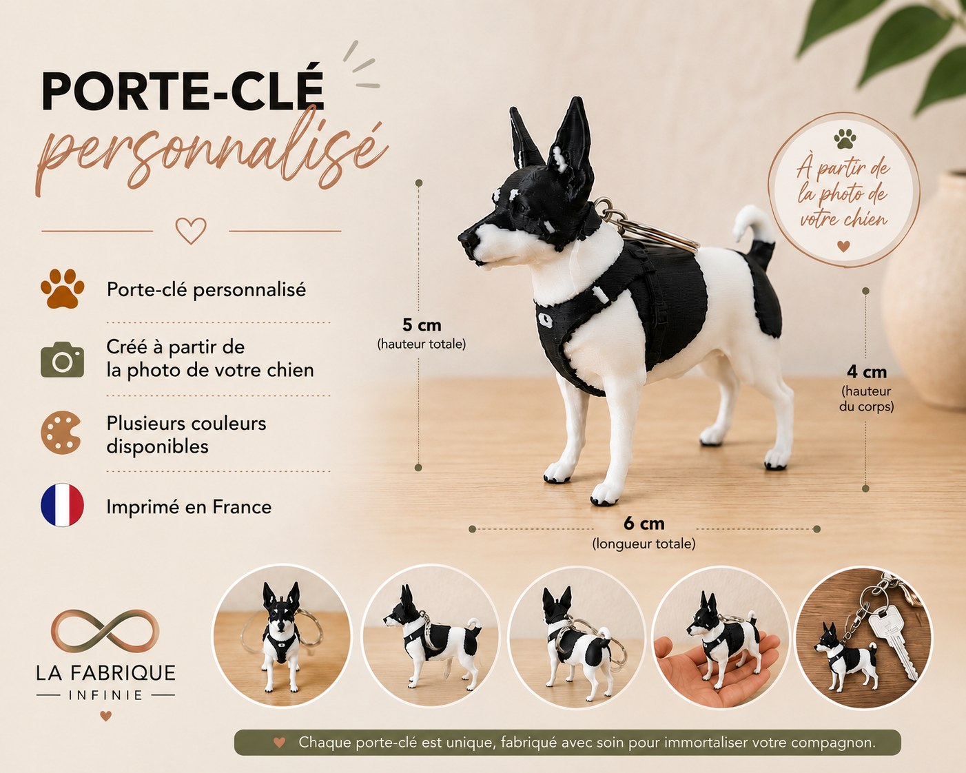 Porte-clé personnalisé photo de chien